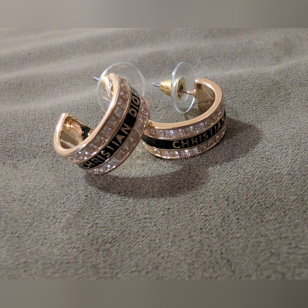Dior Gold and Black Hoop Earrings - Picture 2 of 7